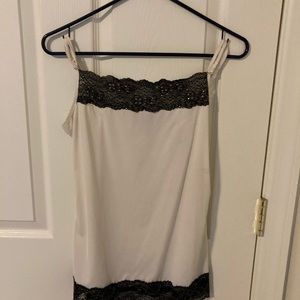 White with black lace and gems tank top